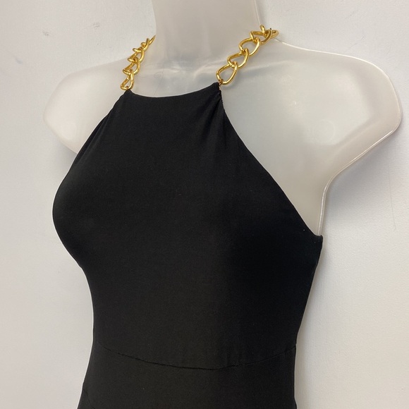 Lauren Ralph Lauren Black Dress Embellished with Gold Chain - Picture 5 of 11